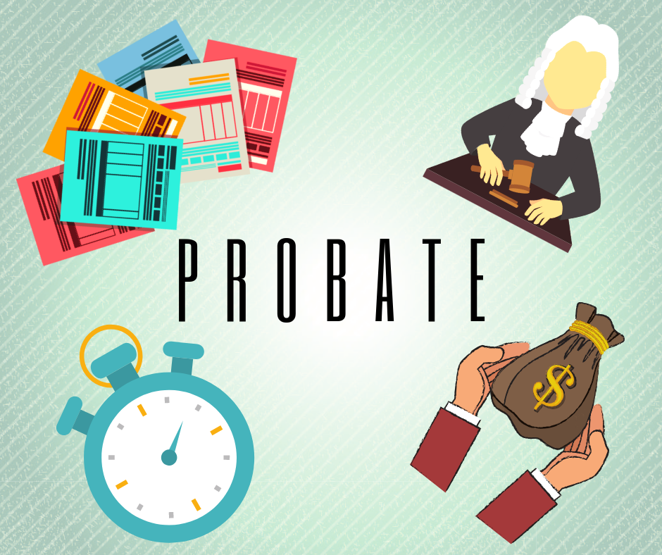 Files, judge, time, distribution, money surrounding word probate
